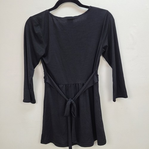 Wrapper Top Women Medium Black Stretch Deep V-Neck Beaded 3/4 Sleeve Tie Back - Picture 7 of 10
