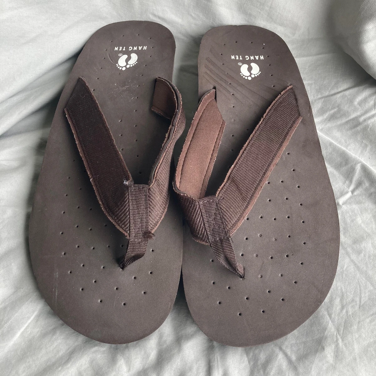 Hang Ten Mens Sandals Flip Flops Thong Brown Comfort Rubber Sole Size 13