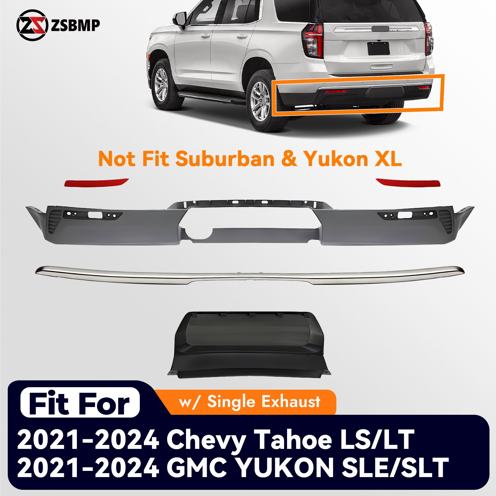 For 2021-2024 Chevy Tahoe Rear Lower Bumper Cover W/ Silver Trim Molding Kit