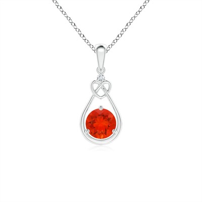ANGARA 0,33 ct Feueropal runde Form Anhänger Halskette mit Diamant in Silber