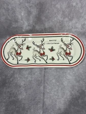 Mud Pie Home Retro Christmas Reindeer Holly Oblong Serving Tray Dish 9”x4”
