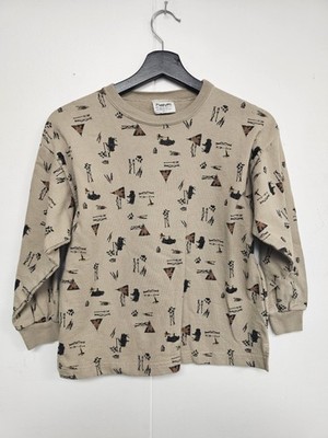 Vintage Flapdoodles Sweatshirt Boys 7 Tan Buffalo Teepee Print Made USA 90s