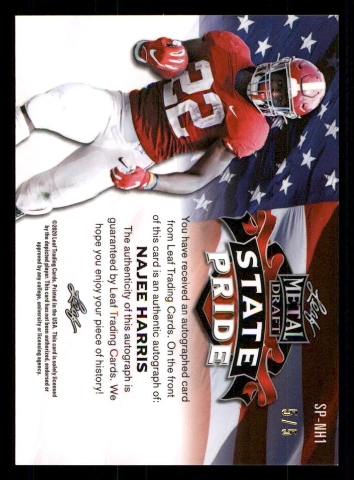 2021 Leaf Metal Draft Flashback State Pride Mojo Pink #SPNH1 Najee Harris /5 - Image 2 of 2