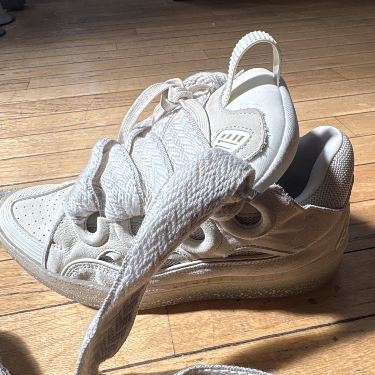 Lanvin Curb White Low Top Sneakers Lace Up Athletic Casual Men's