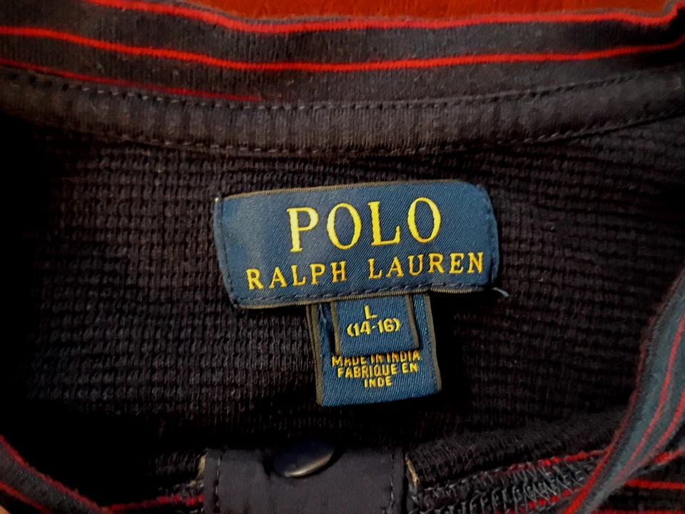 Polo Ralph Lauren Henley Shirt Boys 14 16 L Red Blue Waffle Knit Long Sleeve - Image 2 of 4