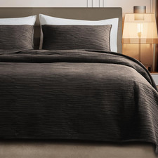 Luxurious Velvet Quilt Set - King Size Brownish Black with 2 Pillow Shams
