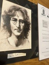 RARE BEATLES JOHN LENNON SIGNED BECKETT AUTOGRAPH GENUINE CUT DOUBLE FRAMED ART!