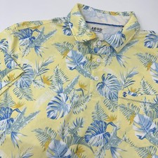 IZOD Saltwater Polo Shirt Mens Large Yellow Tropical Floral Print Golf Casual