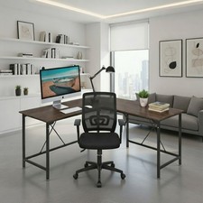 L-Shaped Gaming Desk 140x140cm Dark Wood Corner Computer Table + CPU Mount Brown