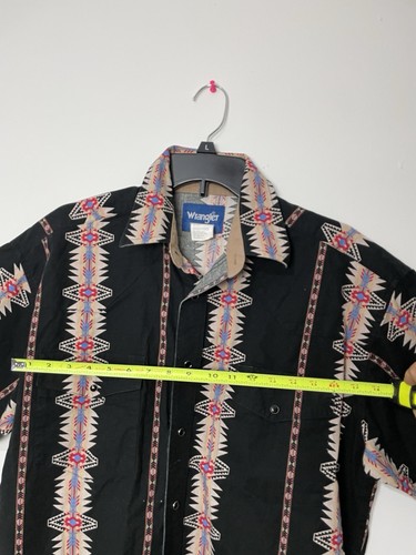VTG Wrangler Western Shirt Large Black Aztec Pearl Snap Rodeo Southwest Checotah - Picture 6 of 9