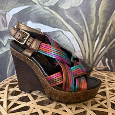Donald J Pliner Women s 6 Leather Strappy Wedge Ankle Strap Buckle Sandals