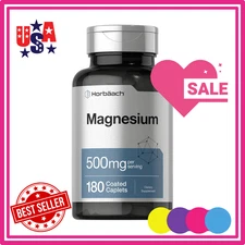 Horbäach Magnesium 500mg | 180 Caplets | Vegetarian, Non-GMO, and Gluten Free