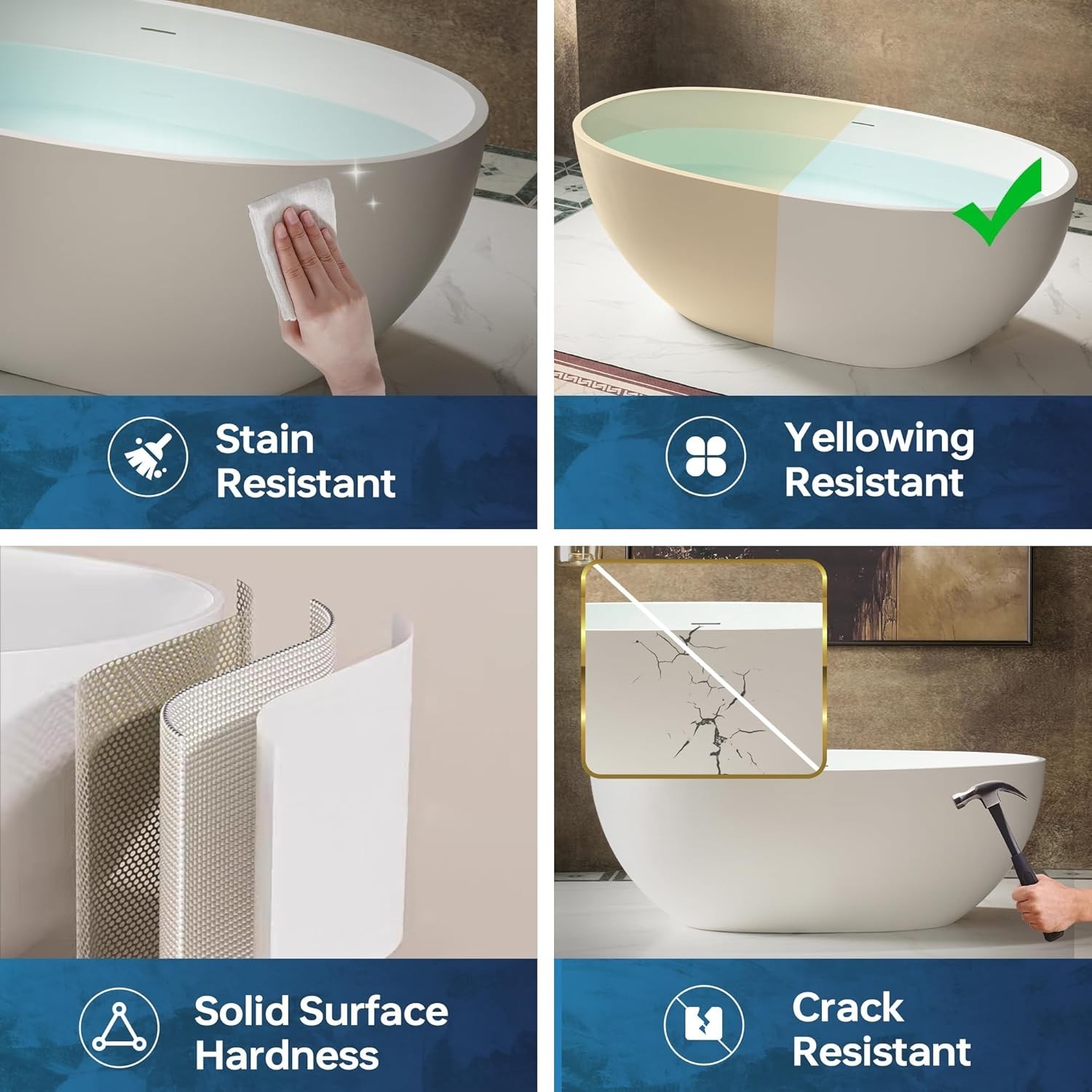 Oval 69 inch Stone Freestanding Tub Extra Deep Soaking Tub Matte White Finish