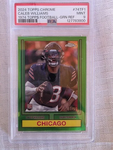 2024 Topps Chrome Green Topps 1974 7/99 Caleb Williams PSA 9