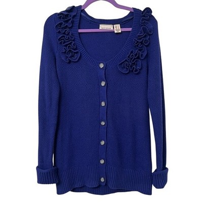 DKNY Cottagecore Elevated Going-Out Grandma w/ Style Ruffle Rosette Cardigan LG
