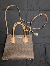 Michael Kors Mini Tote Crossbody MK Brown Signature Bag Lock Charm