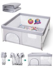 Foldable Baby Playpen with Mat 46"x46" Portable Play Yard Grey