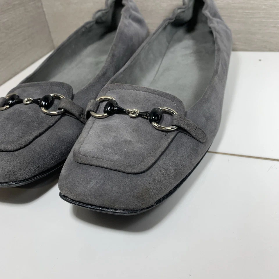 Stuart Weitzman Gray Suede Loafers Low heel Bit Buckle Flats Career Dress Sz 11 - Image 4 of 4
