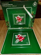 VTG '85 Himark Lacquerware 12x12" Snack Tray Christmas Bell, Saltera, Japan