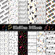 24 Sheets Musical Notes Scrapbook Paper Pad Double-Sided Black White Music Theme