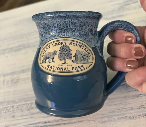 Deneen Pottery Great Smokey Mountains Drip Glaze Blue Coffee Mug 