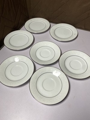 Noritake Ranier (6909) Set of 7 Saucers/Plates Japan White Floral Platinum Trim