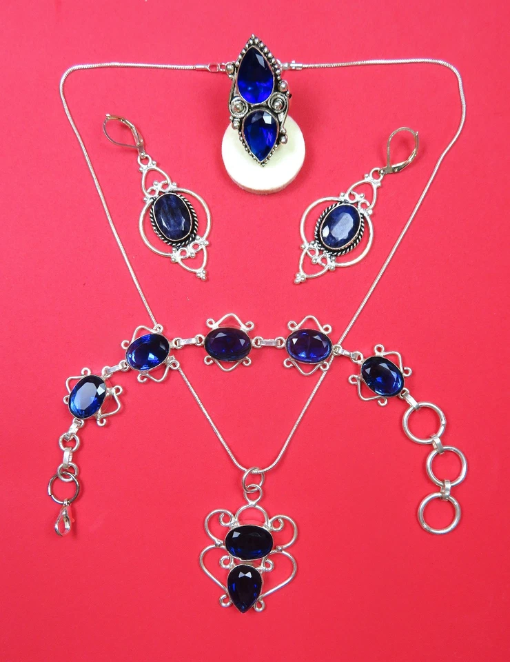 zafiro plata esterlina filigrana conjunto completo de joyas, anillo talla 6 Foto 2 de 4