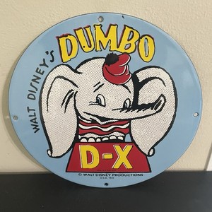VINTAGE DISNEY DUMBO D-X OIL MOTOR GASOLINE PORCELAIN SIGN