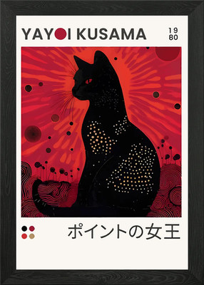 Yayoi Kusama Schwarze Katze Kunst Gerahmtes Wandbild Poster Leinwanddruck Bild