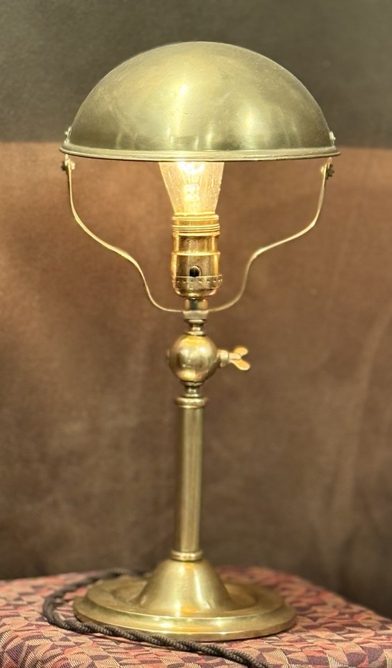 Antique Faries Brass Industrial Desk Lamp Cloth Cord Rewired c. 1915 Arts Crafts