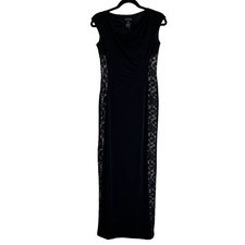 En Focus Studio Womens Sz 4 Formal Maxi Dress Black Floral Sides