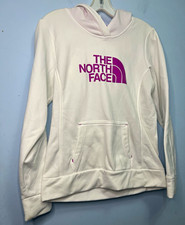 The North Face White Purple Logo Fleece Pullover Hoodie Women's M Pockets