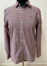 Tommy Hilfiger Man's Shirt UK Small Red Black White Check 100% Cotton LongSleeve
