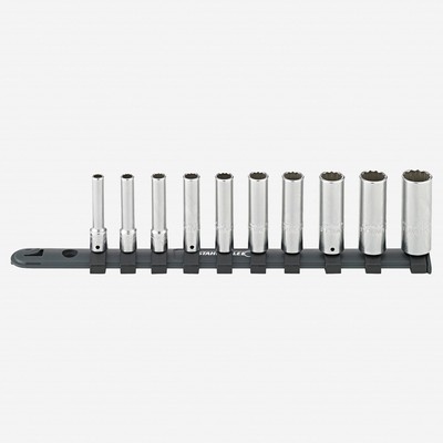 Stahlwille 40aDL/10CL 1/4'' Extra Deep Socket Set with Clip Strip, SAE, 3/16 - 9/
