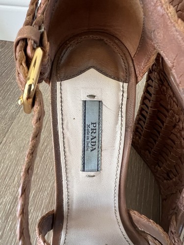 Prada Woven Tan Platform Wedge Sandals 39.5 - Picture 5 of 7