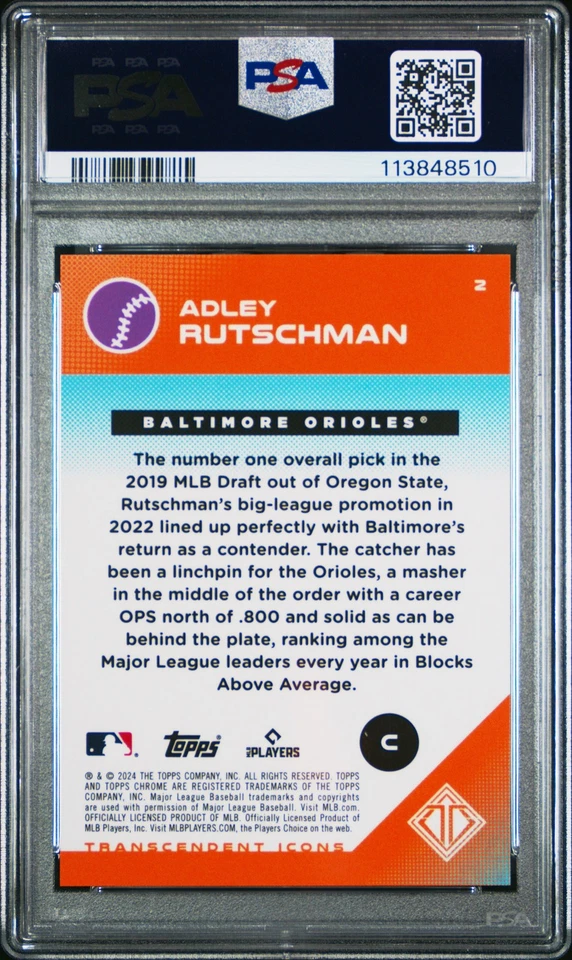 2024 Topps Transcendent Adley Rutschman Orange Refractor /25 #2 PSA 9 - Image 2 of 2