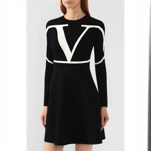 VALENTINO VLOGO INTARSIA VISCOSE BLEND KNIT DRESS S NWT