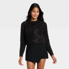 Women's Long Sleeve Party Cardigan Sweater - A New Day Black XL