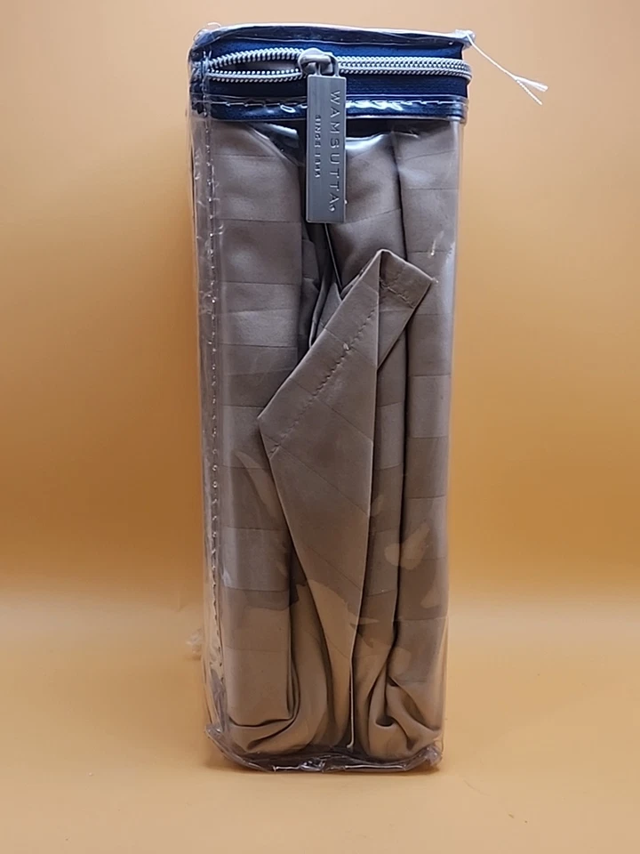 Wamsutta Pima Cotton Taupe Gold Damask Stripe Full Bed Skirt 500 Thread Count - Image 3 of 4