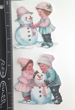 Lot of 2 Young Boy Girl Snowman Winter SINGLE LAYER Embellishments 1051