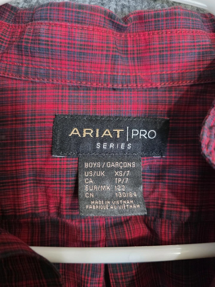 Ariat Pro Paxton Shirt Boys XS Red Black Plaid Long Sleeve Western Button Up - Image 2 of 4