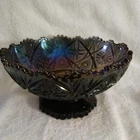 Vintage Imperial Amethyst Iridescent Smoke Hob Star Carnival Glass Pedestal Bowl