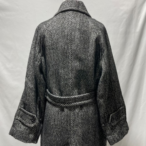 New Gap Black Herringbone Double Breasted Belted Trench Coat Size Large Petite - Picture 15 of 24