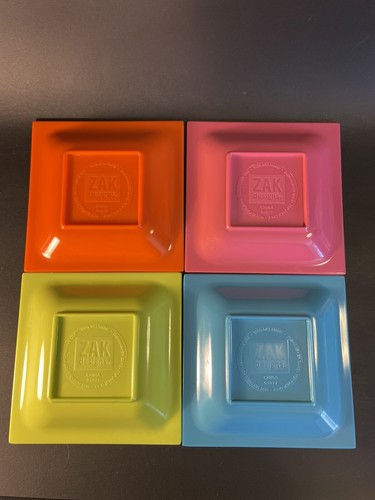 4 Colorful Zak Designs Melamine Snack Plates 4.75” Square - Picture 9 of 13