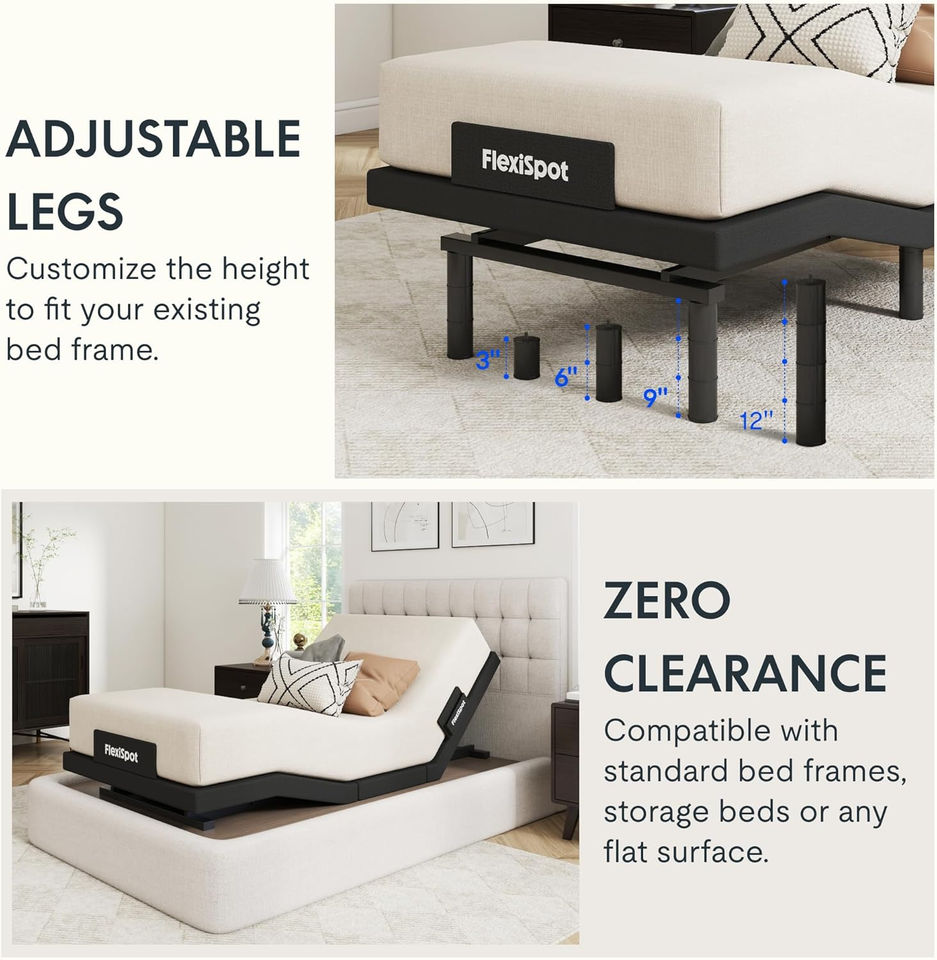 Adjustable Bed Frame Base Twin XL, Massage, Zero Clearance, Quick