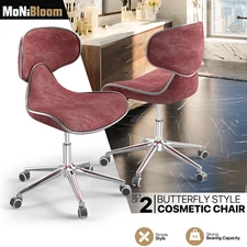 2x Pink Velvet Rolling Spa Stool Salon Chair Adjustable Height Swivel Bar Stool