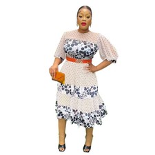 Elegant Abaya Printed Women African Dashiki Evening Dress Kaftan Party Gown Robe