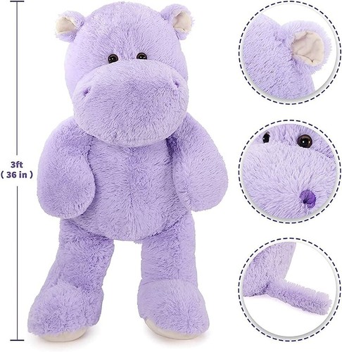 BENINY Giant Hippopotamus Stuffed Animals 36" Purple Oversized Hippo Plush Toy - 第 3/4 張圖片