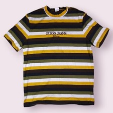 Vintage 90's Guess Jeans USA Striped T-Shirt Men's S Multi-Color Made In USA