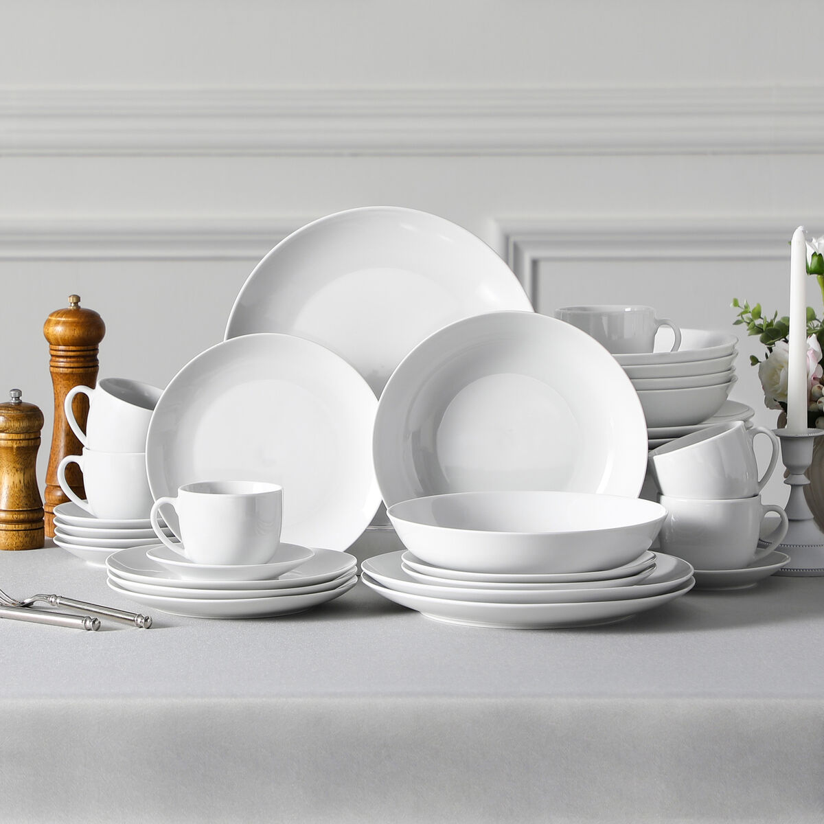 MALACASA 30-Piece White Porcelain Dinnerware at